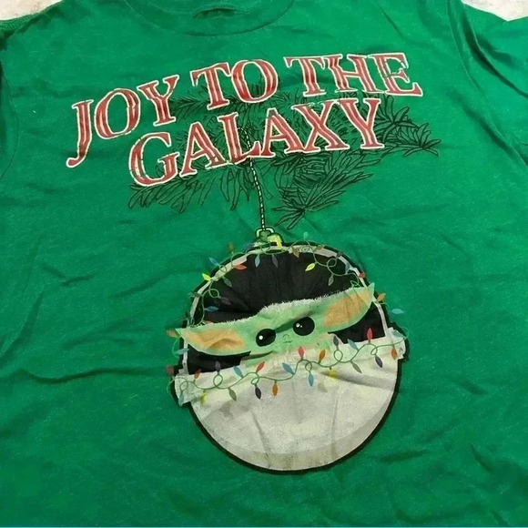 Star Wars “Joy to the Galaxy” Grogu Green Christmas Holiday Shirt Size Small - Picture 2 of 4